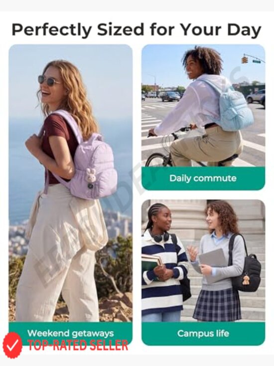 Quilted Puffer Mini Backpack with Detachable Pouch, Lightweight 2-in-1 Daypack, main image 7